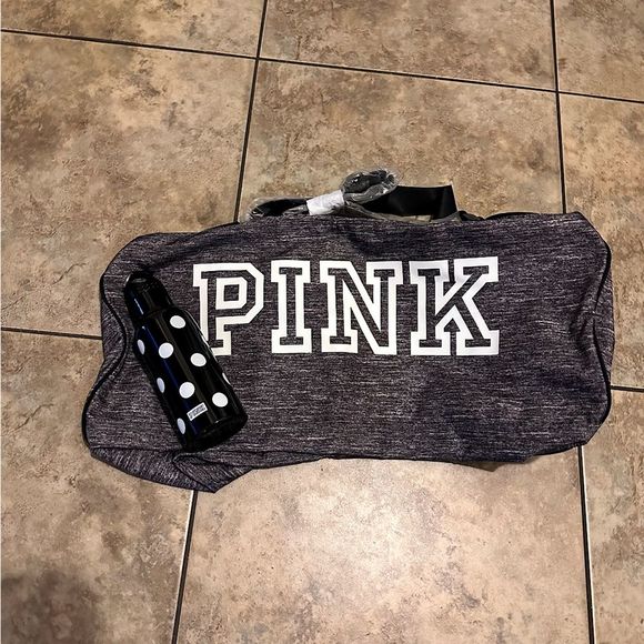 NWT PINK Victorias Secret Gray Duffle Bag and Reusable Water Bottle - Picture 1 of 5